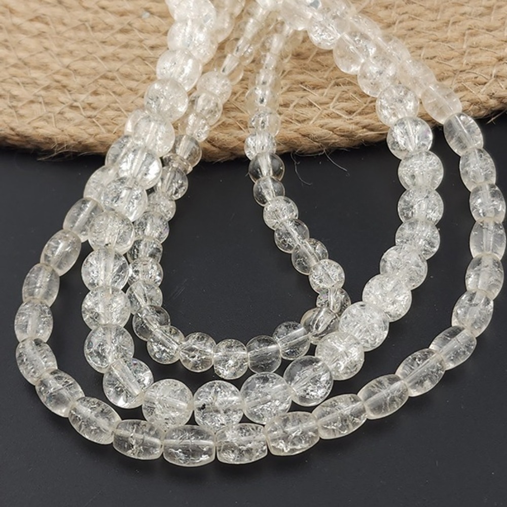 3 Strands of Clear Crackle Glass‎ Beads